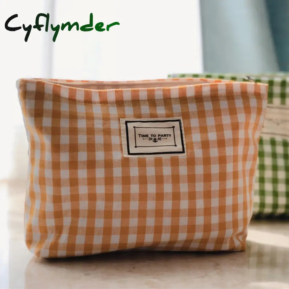 Cyflymder Korean Plaid Cosmetic Makeup Bag For Women Cosmetics Organizer Pouch Large Woman Travel