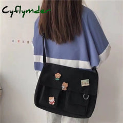 Cyflymder Korean Planet Print Women Shoulder Bag New Canvas For Multiple Pockets Messenger Bags