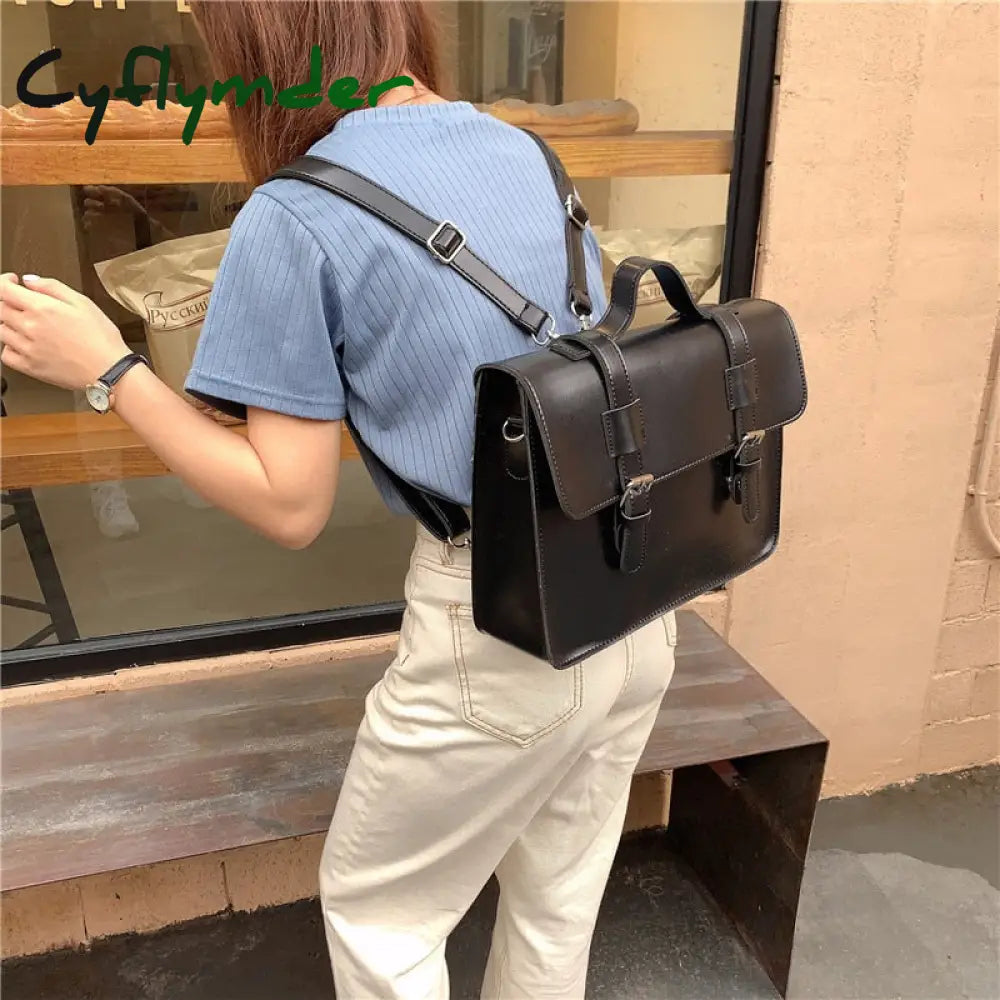 Cyflymder Korean Preppy Style Student School Bag Pu Leather Female Messenger Bags Vintage