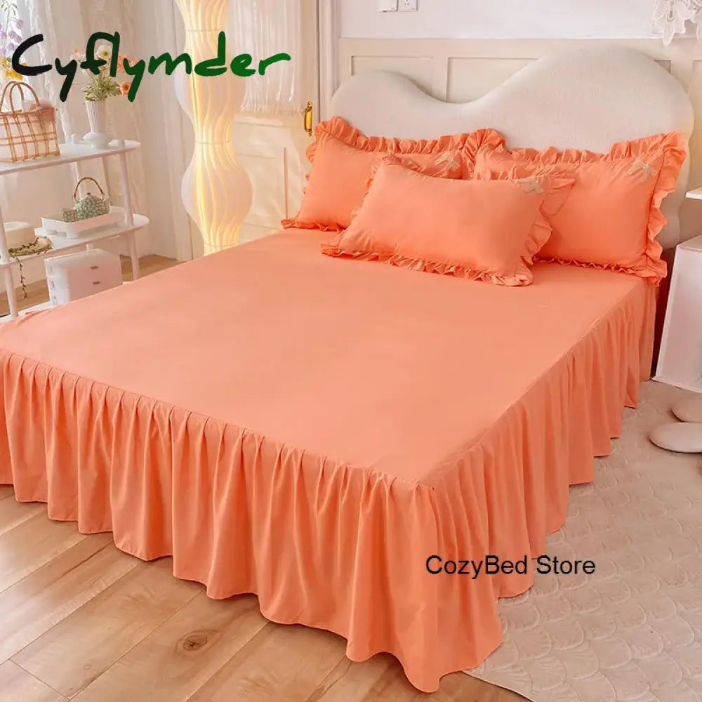 Cyflymder Korean Princess Duvet Cover Set Simple Solid Color Bedding Set Lace Ruffles Bed Skirt Sheets Gilr Quilt Cover