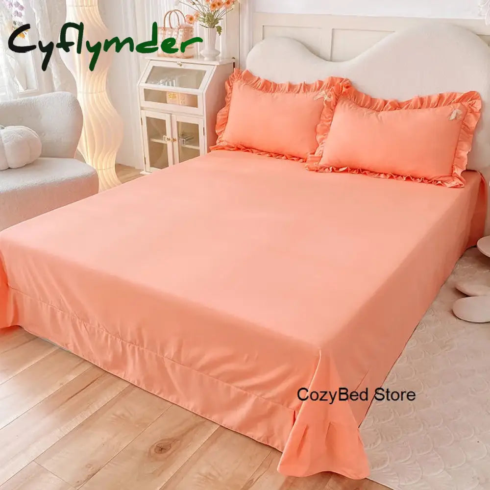 Cyflymder Korean Princess Duvet Cover Set Simple Solid Color Bedding Set Lace Ruffles Bed Skirt Sheets Gilr Quilt Cover