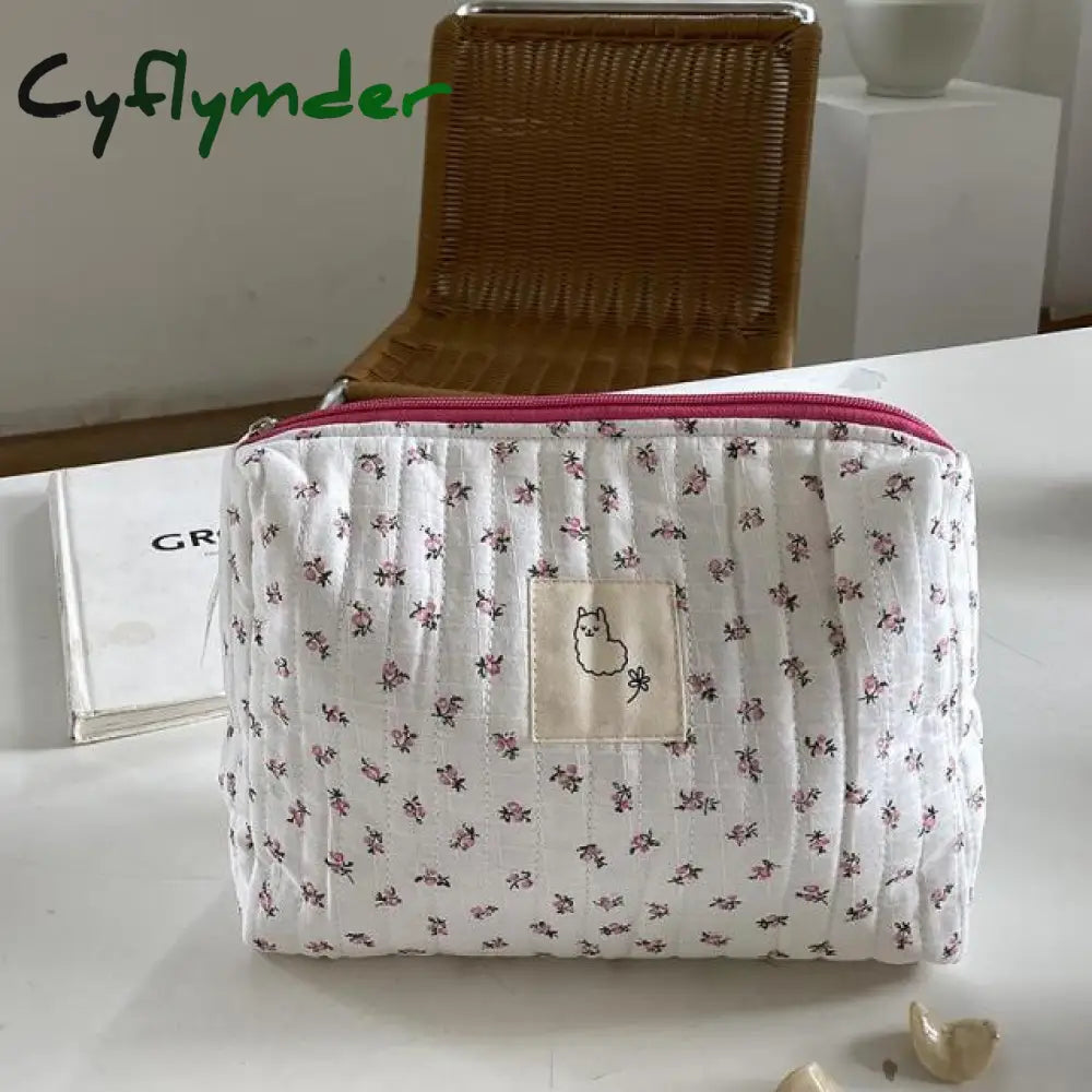 Cyflymder Korean Quilted Makeup Bag For Women Cosmetic Storage Portable Toiletry Bags Female Beauty