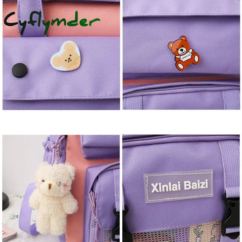 Cyflymder Korean Schools Bag For Junior High School Students Four Piece Set Schoolbag Primary