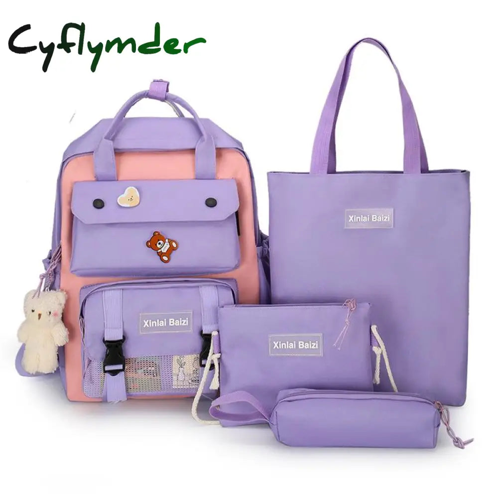 Cyflymder Korean Schools Bag For Junior High School Students Four Piece Set Schoolbag Primary