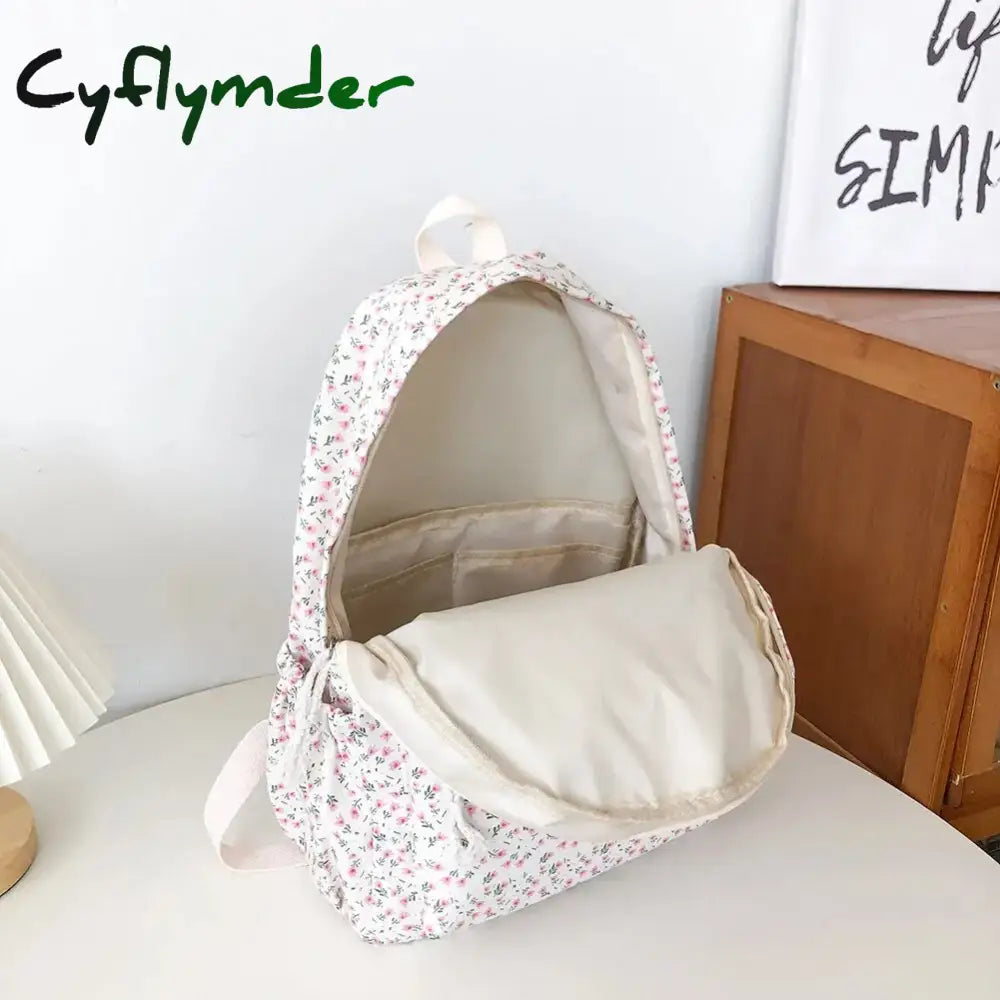 Cyflymder Korean Student School Backpack Floral White Bags For Teenage Girls Cute Women’s Brand