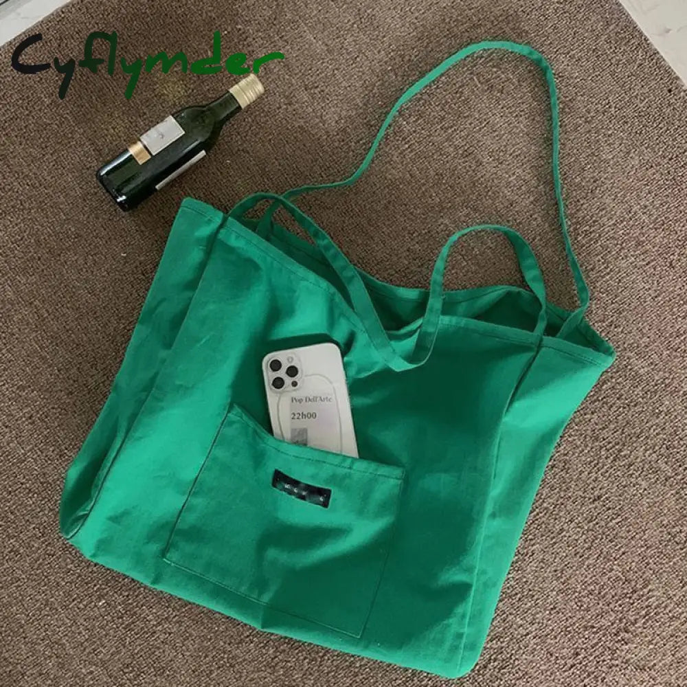 Cyflymder Korean Style Canvas Tote Bags For Women Large Capacity Handbag Casual Shoulder Bag