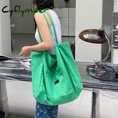 Cyflymder Korean Style Canvas Tote Bags For Women Large Capacity Handbag Casual Shoulder Bag