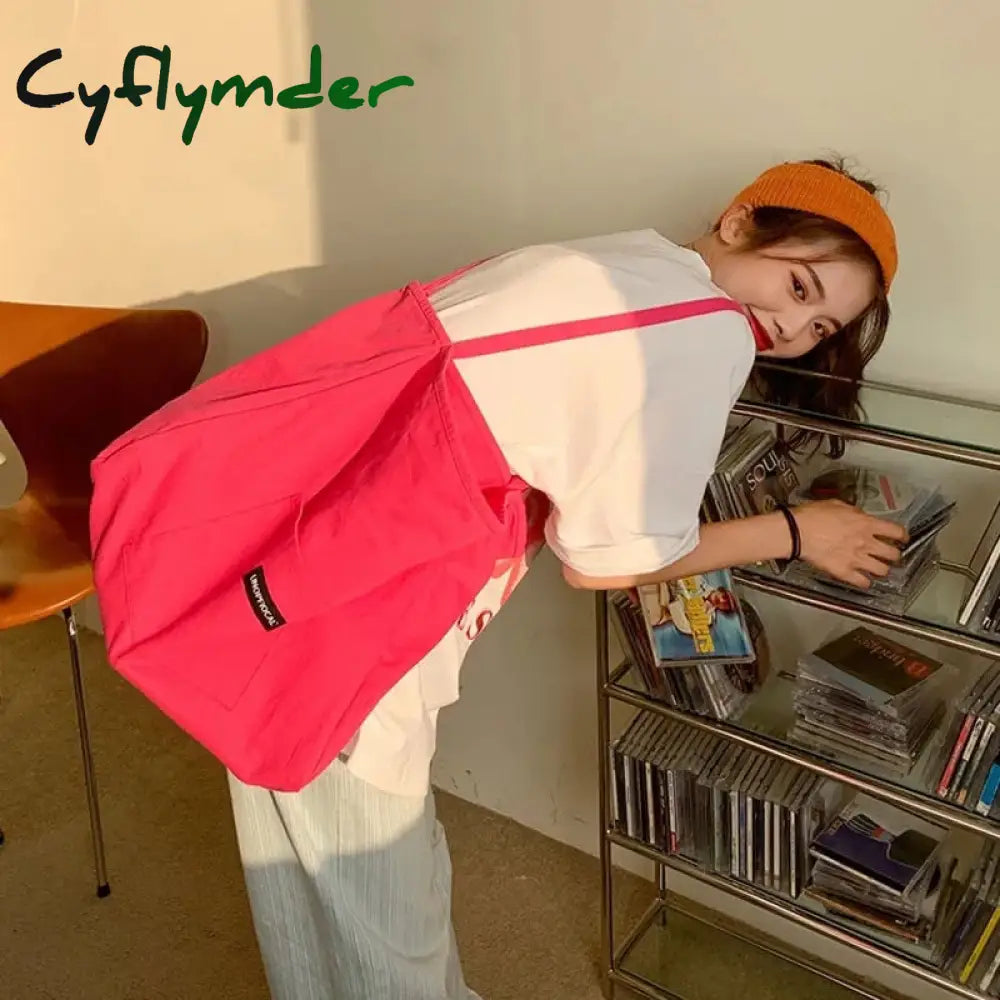 Cyflymder Korean Style Canvas Tote Bags For Women Large Capacity Handbag Casual Shoulder Bag