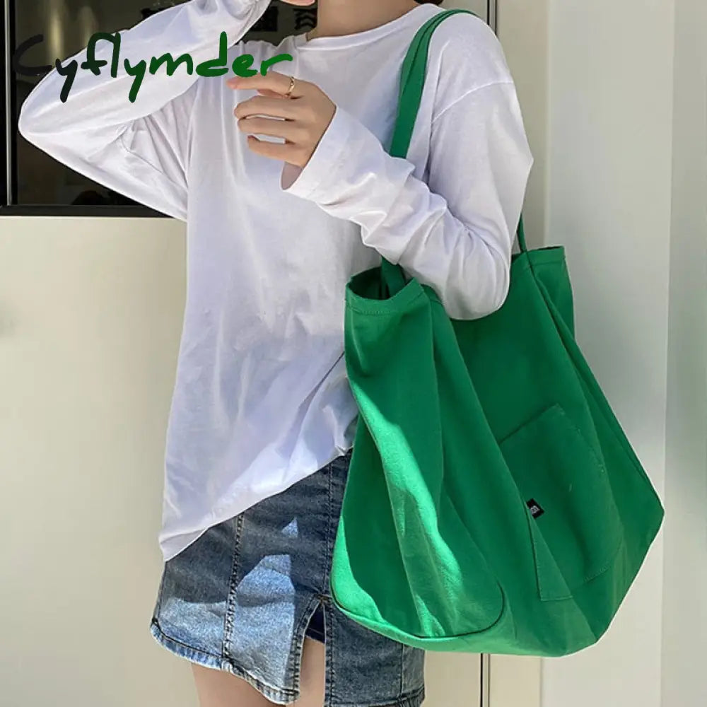 Cyflymder Korean Style Canvas Tote Bags For Women Large Capacity Handbag Casual Shoulder Bag