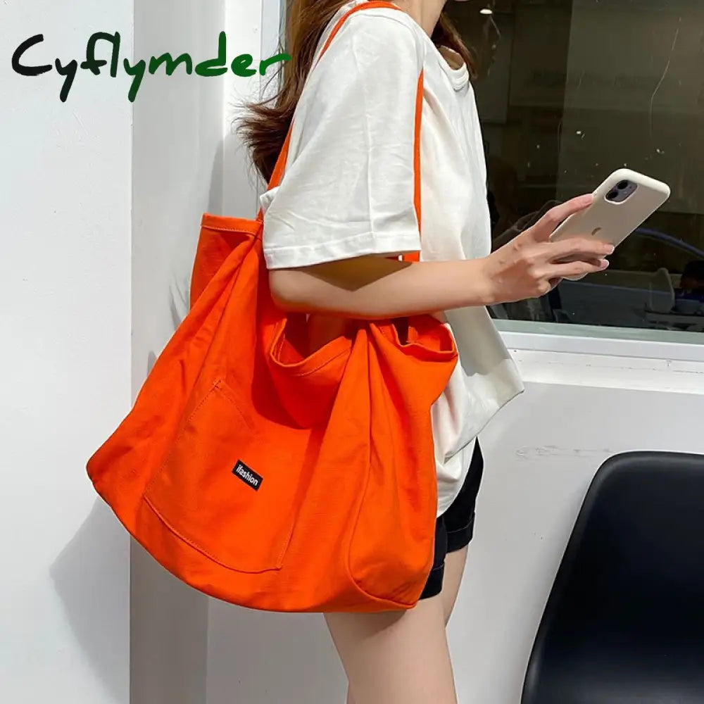 Cyflymder Korean Style Canvas Tote Bags For Women Large Capacity Handbag Casual Shoulder Bag