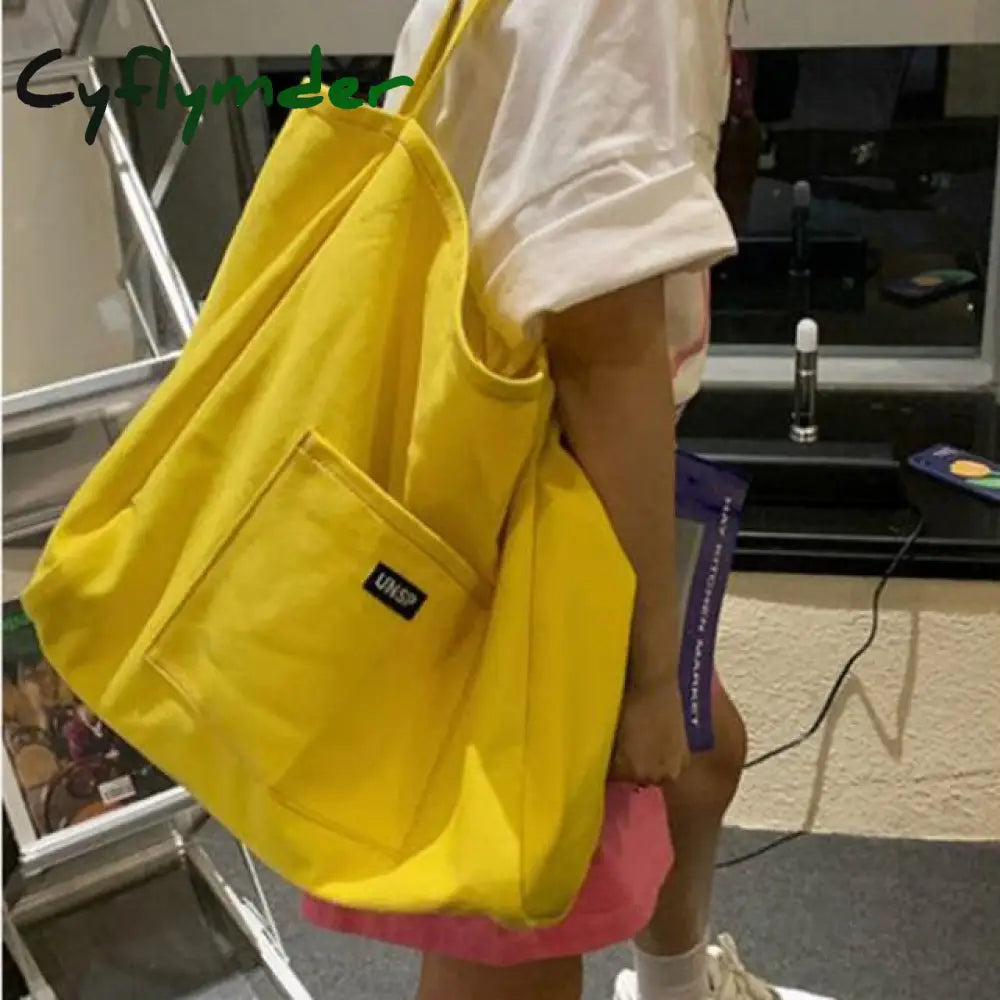 Cyflymder Korean Style Canvas Tote Bags For Women Large Capacity Handbag Casual Shoulder Bag