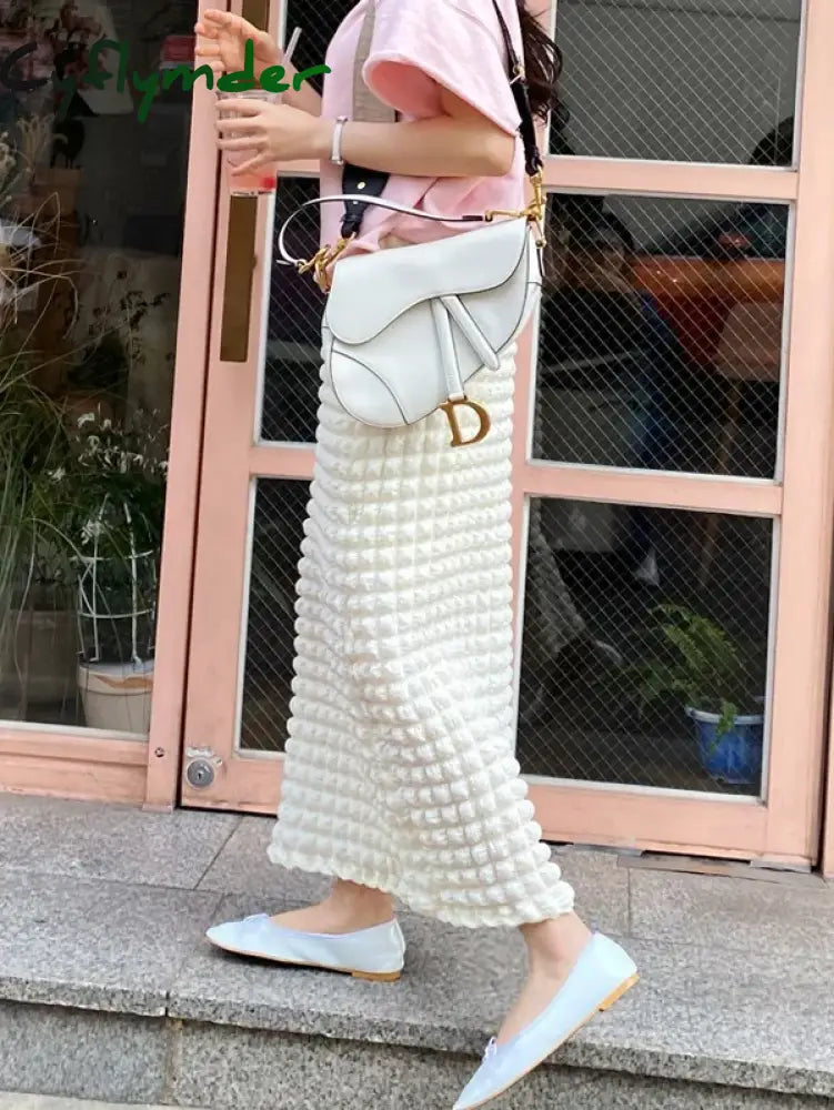 Cyflymder Korean Style Chic Pop Bubble Plaid Long One Step Skirts For Women Spring Summer Autumn