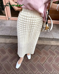 Cyflymder Korean Style Chic Pop Bubble Plaid Long One Step Skirts For Women Spring Summer Autumn
