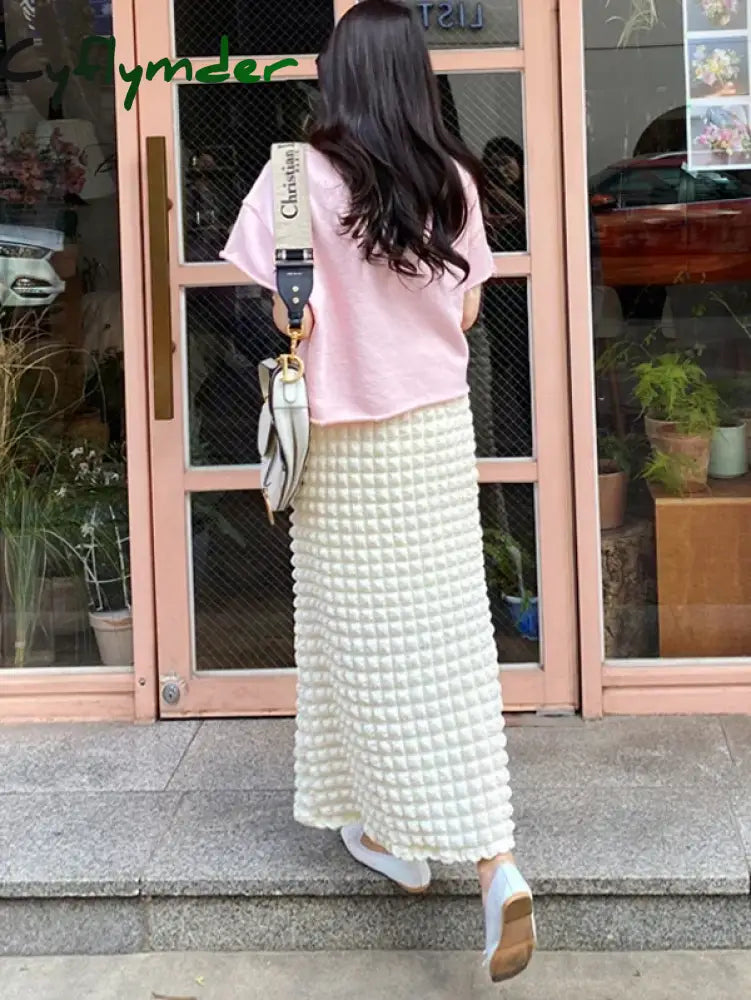 Cyflymder Korean Style Chic Pop Bubble Plaid Long One Step Skirts For Women Spring Summer Autumn