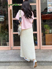 Cyflymder Korean Style Chic Pop Bubble Plaid Long One Step Skirts For Women Spring Summer Autumn