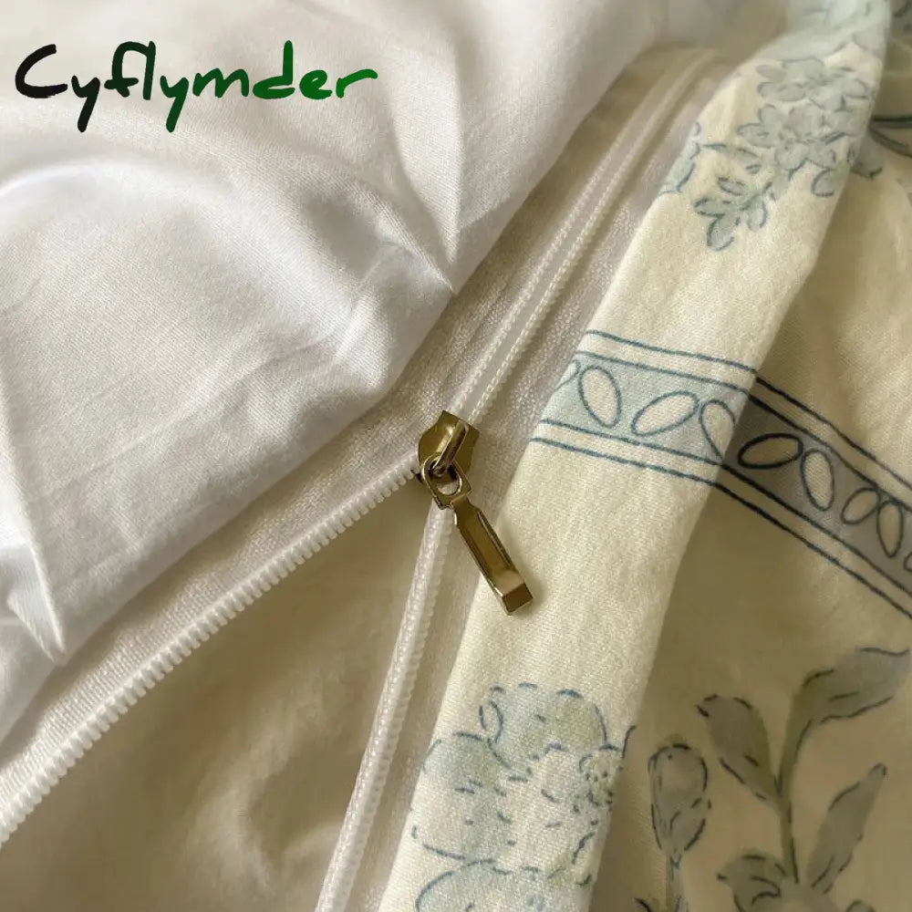 Cyflymder Korean Style Princess Floral Washed Cotton Bedding Set Vintage French Pastoral Flowers Lace ruffles Duvet