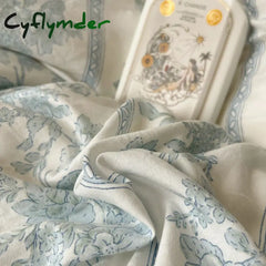 Cyflymder Korean Style Princess Floral Washed Cotton Bedding Set Vintage French Pastoral Flowers Lace ruffles Duvet