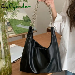 Cyflymder Korean Style Shoulder Bag New Solid Color Pu Leather Chain Handbag Large Capacity Daily