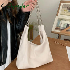 Cyflymder Korean Style Shoulder Bag New Solid Color Pu Leather Chain Handbag Large Capacity Daily