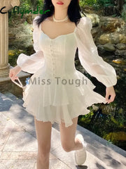 Cyflymder Korean Style Sweet Party Mini Dress Women Green Chiffon France Elegant Female Bubble