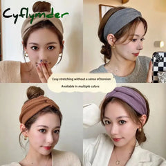 Cyflymder Korean Style Wide Cross Headbands For Woman Solid Hairband Elastic Sports Yoga Headwear