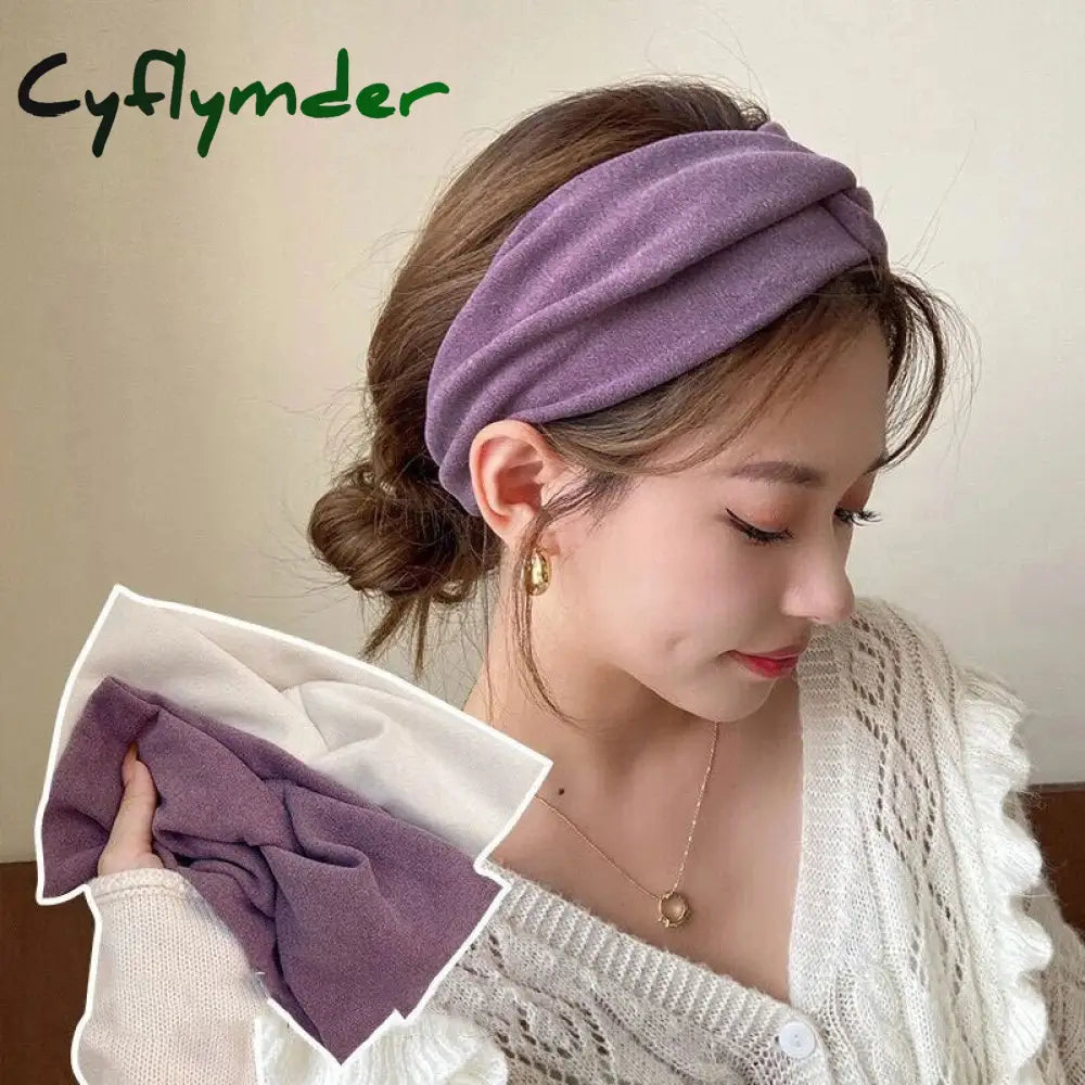 Cyflymder Korean Style Wide Cross Headbands For Woman Solid Hairband Elastic Sports Yoga Headwear