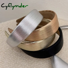 Cyflymder Korean Style Wide Leather Hairbands Shiny Gold Silver Pu Headbands Fashion Plain Sponge