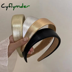 Cyflymder Korean Style Wide Leather Hairbands Shiny Gold Silver Pu Headbands Fashion Plain Sponge