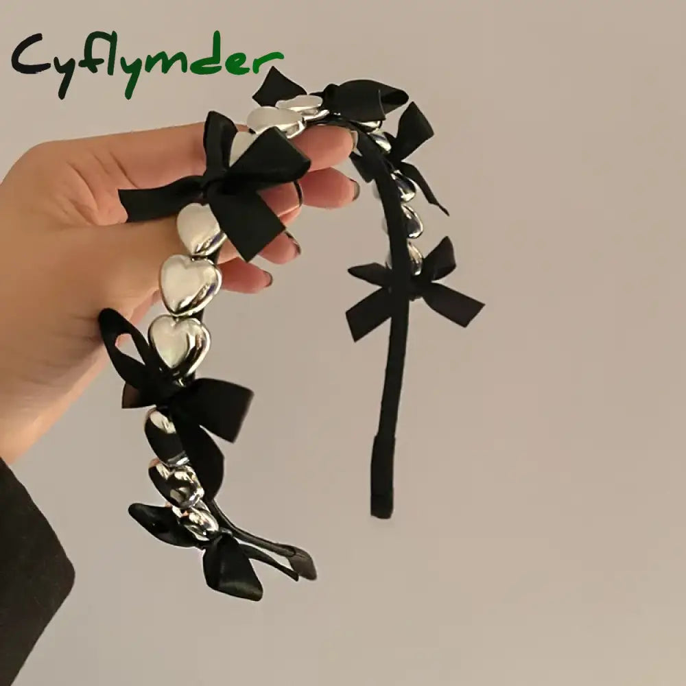 Cyflymder Korean Version Of Metal Love Bowknot Hair Hoop All-Match Girl Sweet Cool Ribbon Simple