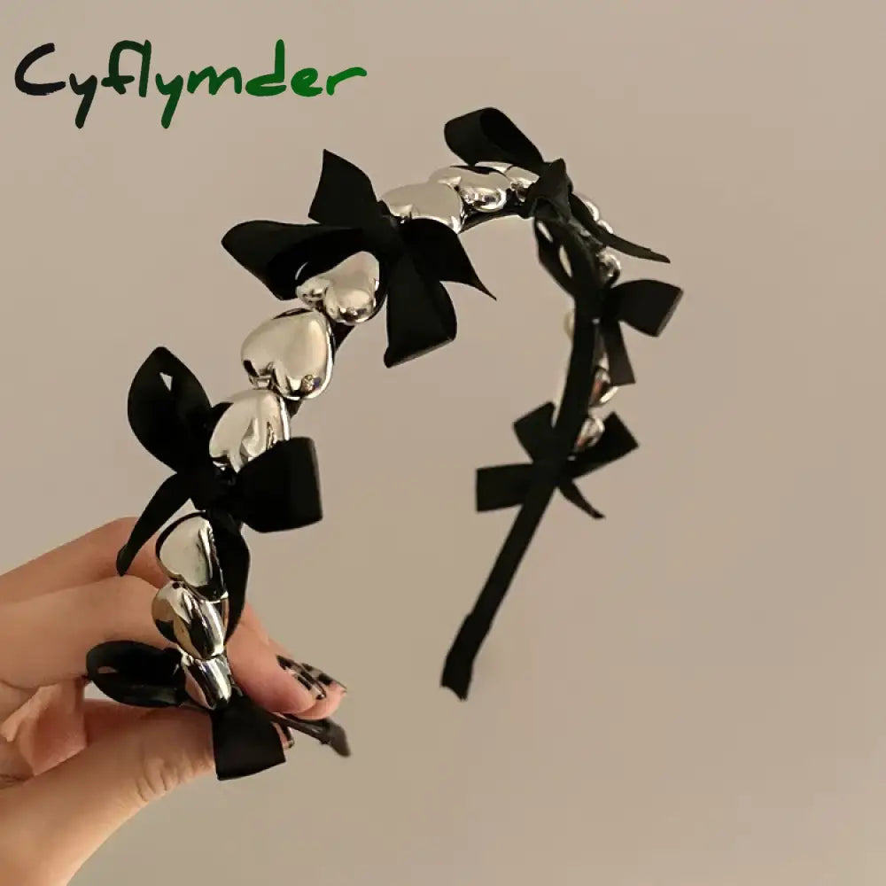 Cyflymder Korean Version Of Metal Love Bowknot Hair Hoop All-Match Girl Sweet Cool Ribbon Simple