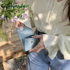 Cyflymder Korean Version Silver Simple Cover Type Coin Wallet Ins Student Wallet Female Card Bag Short Purses for Women