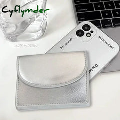 Cyflymder Korean Version Silver Simple Cover Type Coin Wallet Ins Student Wallet Female Card Bag Short Purses for Women