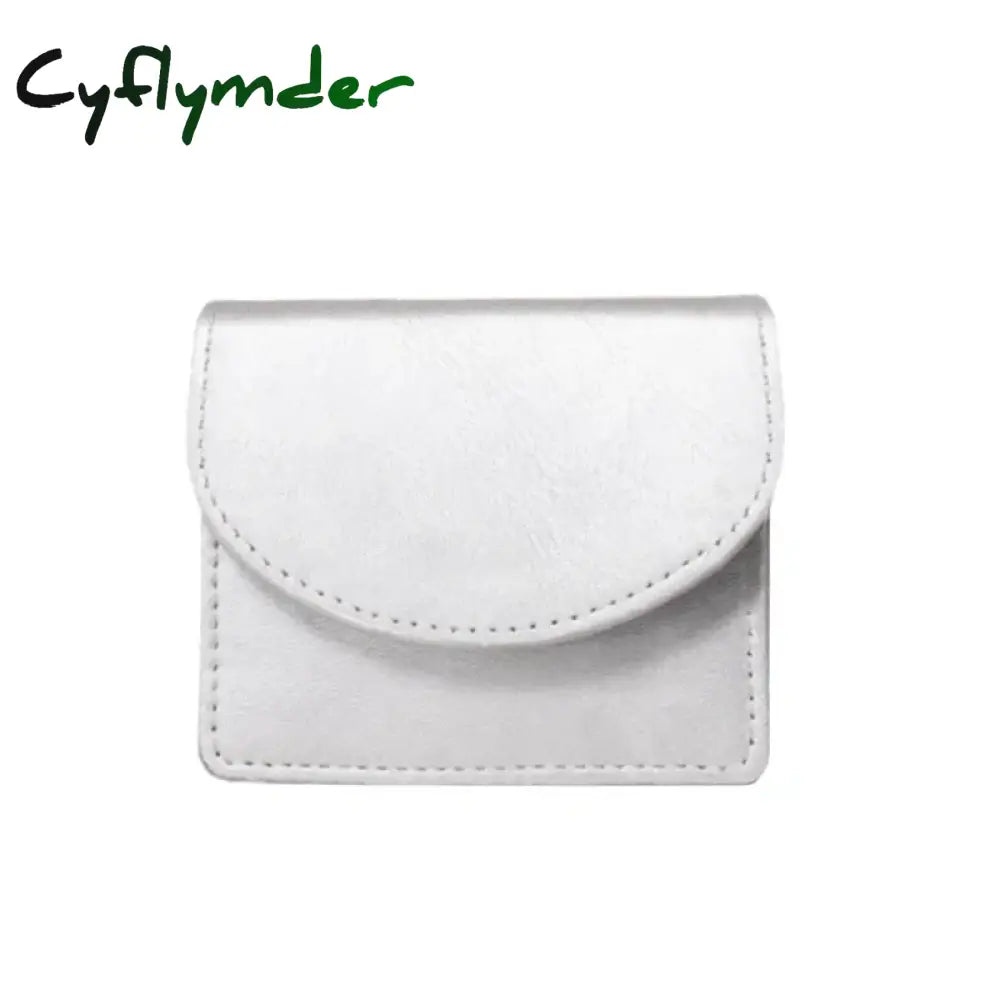 Cyflymder Korean Version Silver Simple Cover Type Coin Wallet Ins Student Wallet Female Card Bag Short Purses for Women