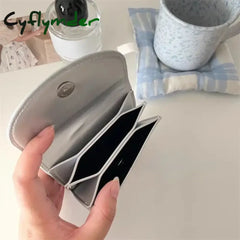 Cyflymder Korean Version Silver Simple Cover Type Coin Wallet Ins Student Wallet Female Card Bag Short Purses for Women