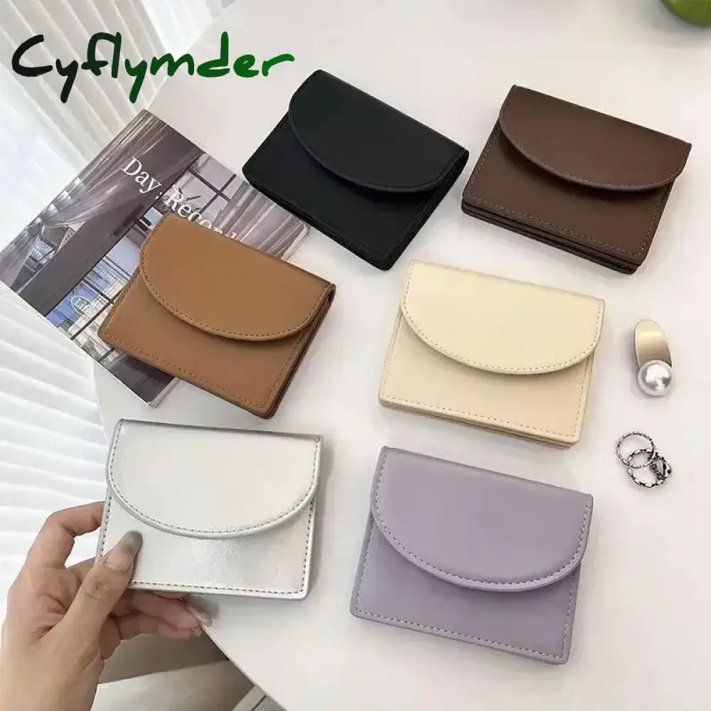 Cyflymder Korean Version Silver Simple Cover Type Coin Wallet Ins Student Wallet Female Card Bag Short Purses for Women