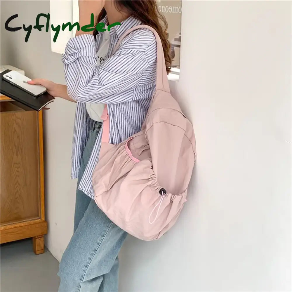 Cyflymder Kpop Drawsting Backpacks For Women Casual Soft Nylon Lady Backpack Light Students Bag