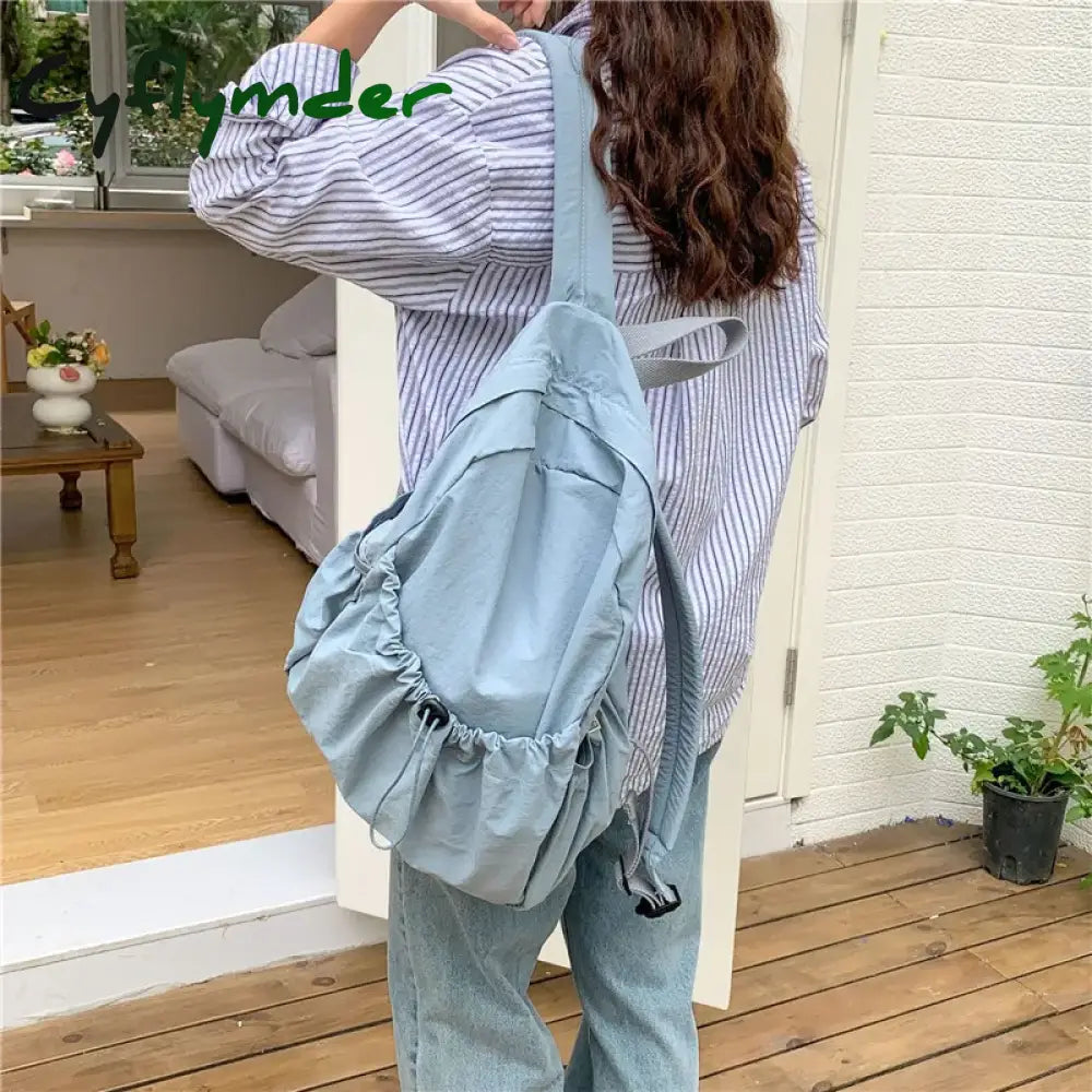 Cyflymder Kpop Drawsting Backpacks For Women Casual Soft Nylon Lady Backpack Light Students Bag