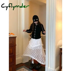 Cyflymder Lace Fairycore Tulle Women Skirt Sweet Ruffle White Skirts Vintage Korean Style