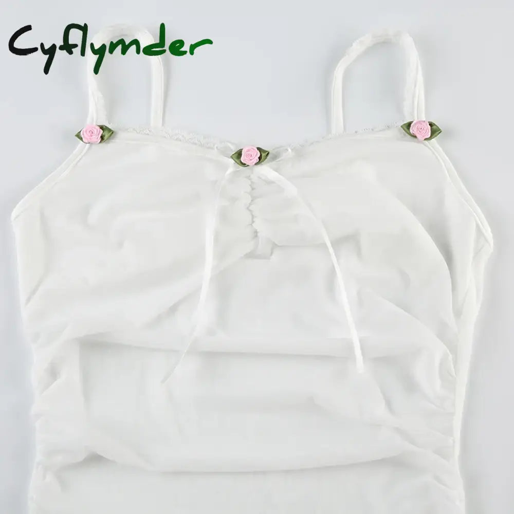 Cyflymder Lace Patchwork Solid Camis Sleeveless Bow Spagetti Strap Y2K Top Aesthetic 90s Harajuku Cute Women’s White