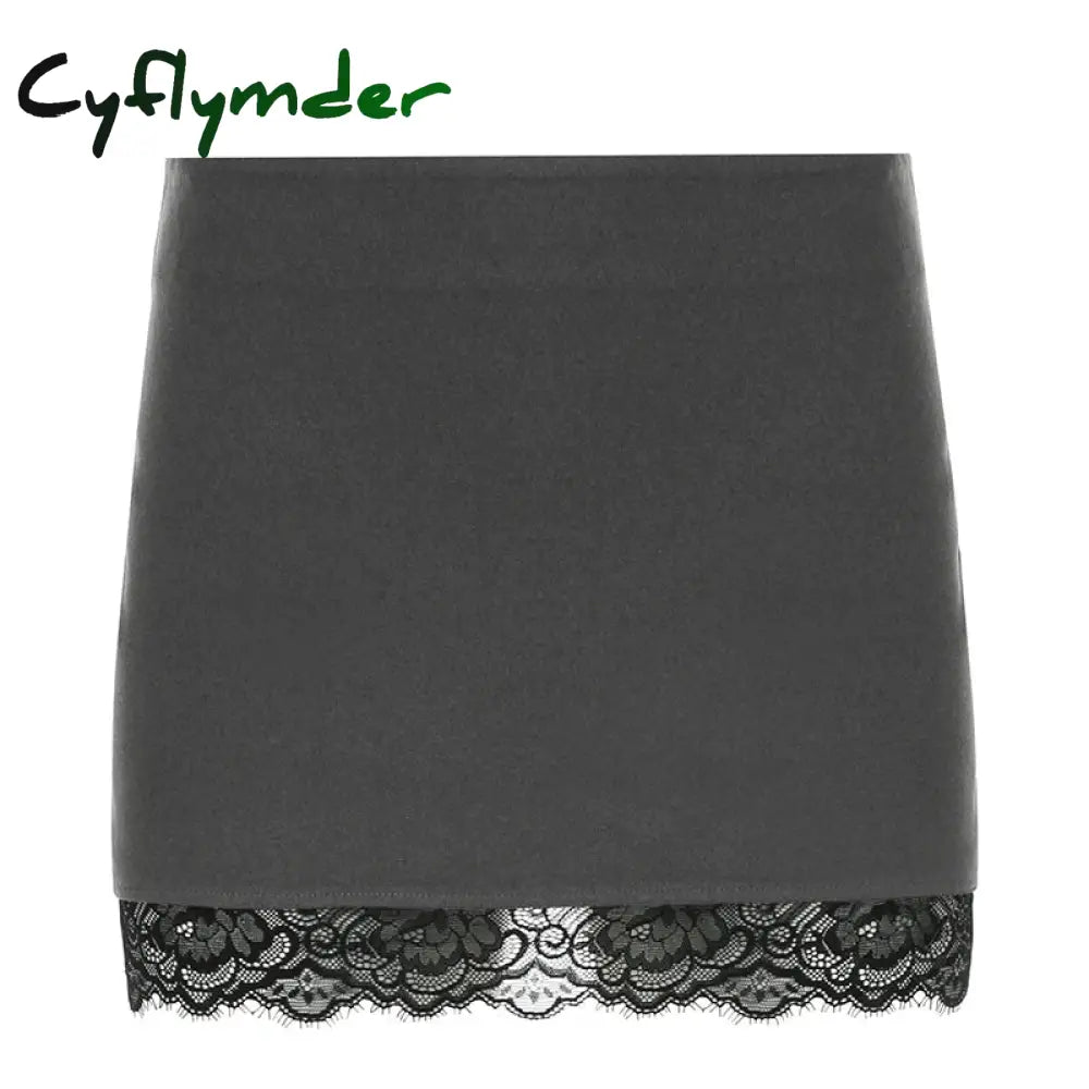 Cyflymder Lace Patchwork Wrap Short Skirt Y2K Women Casual Gray Elegant Mini Skirt Spring Summer Fashion Streetwear