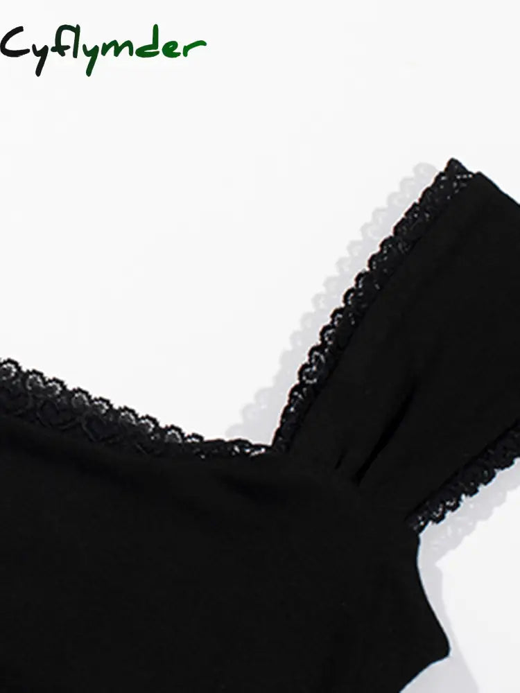 Cyflymder - Lace Trim Crop Tank Top Tops & Camis