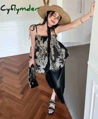 Cyflymder Lace Up Bow Puffy Suspender Women’s Summer Outsider Tank Tops Gothic Y2K Off Shoulder