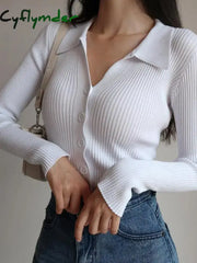 Ladies Buttons Sexy V Neck Long Sleeve POLO Neck Knit Cardigan Sweater Women Lapel Slim Tops