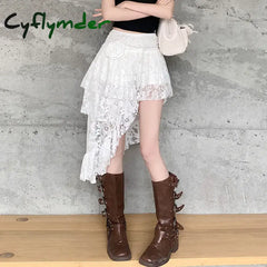 Ladies Fashion Sexy Hollowing Out Lace Skirts Women Clothes Girls Summer Asymmetry Black Skirt Casual Female Clothing