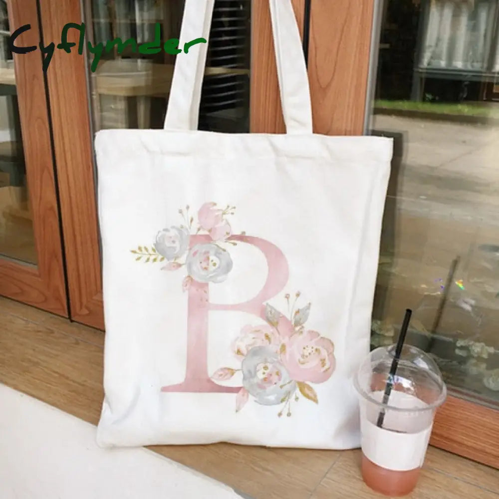 Cyflymder Ladies Handbags Cloth Canvas Tote Bag Floral Letters Pattern Shopping Travel Women Eco