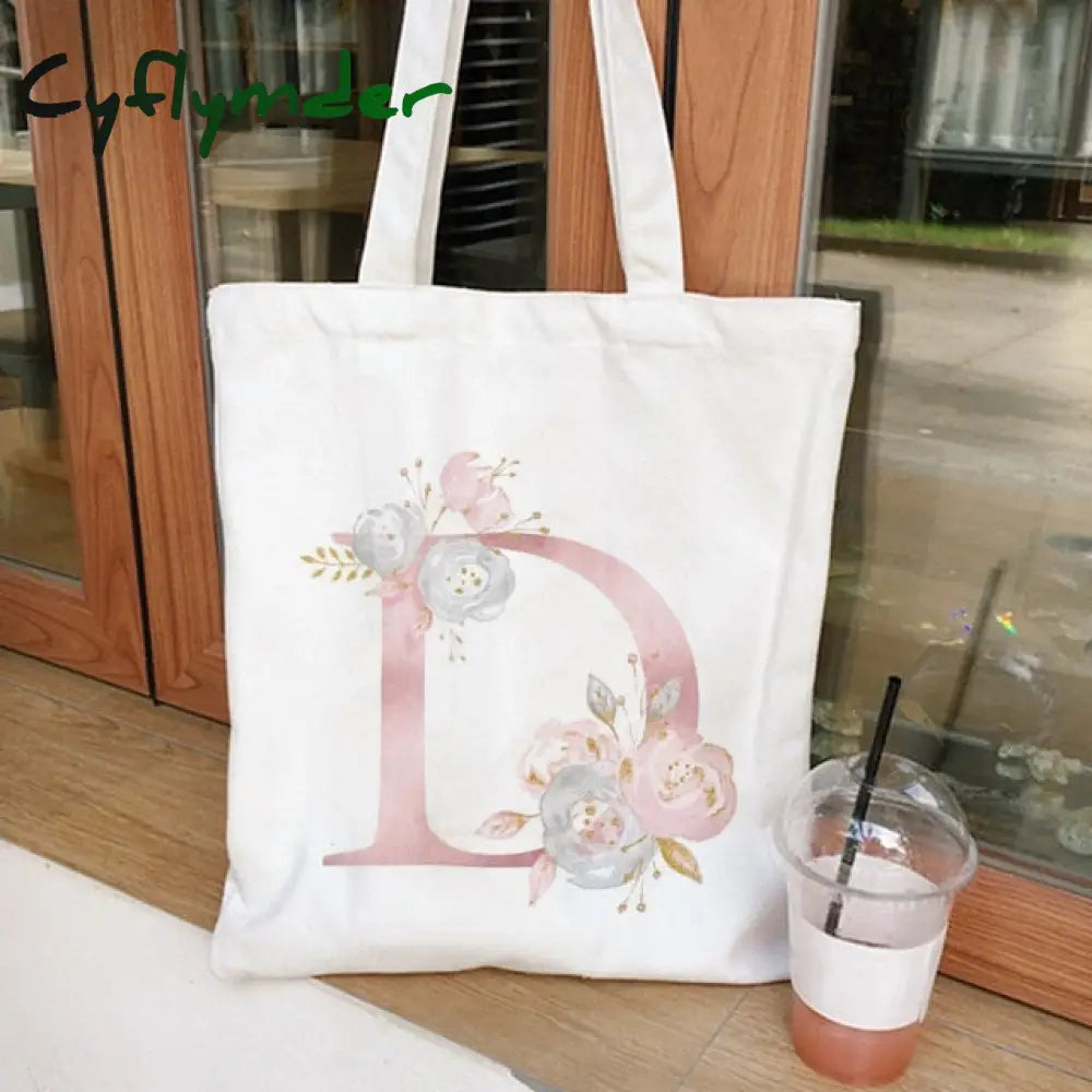 Cyflymder Ladies Handbags Cloth Canvas Tote Bag Floral Letters Pattern Shopping Travel Women Eco