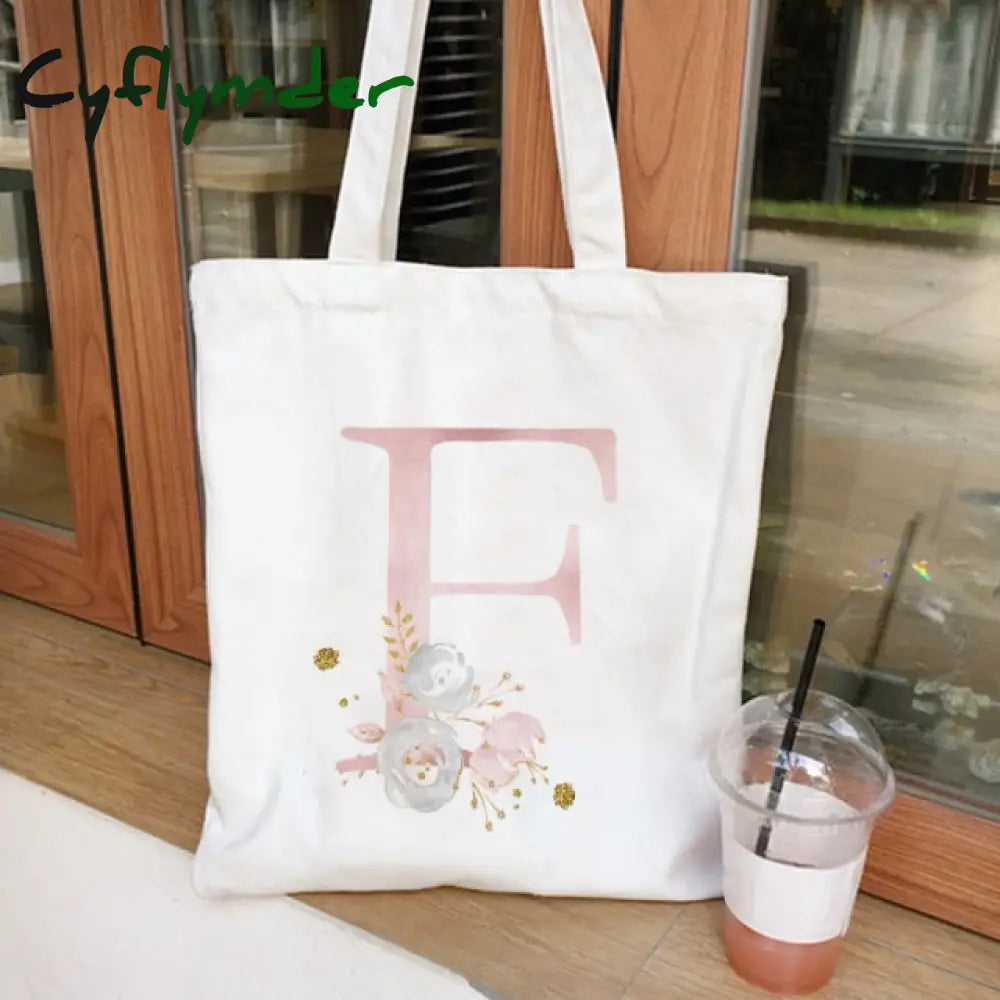 Cyflymder Ladies Handbags Cloth Canvas Tote Bag Floral Letters Pattern Shopping Travel Women Eco