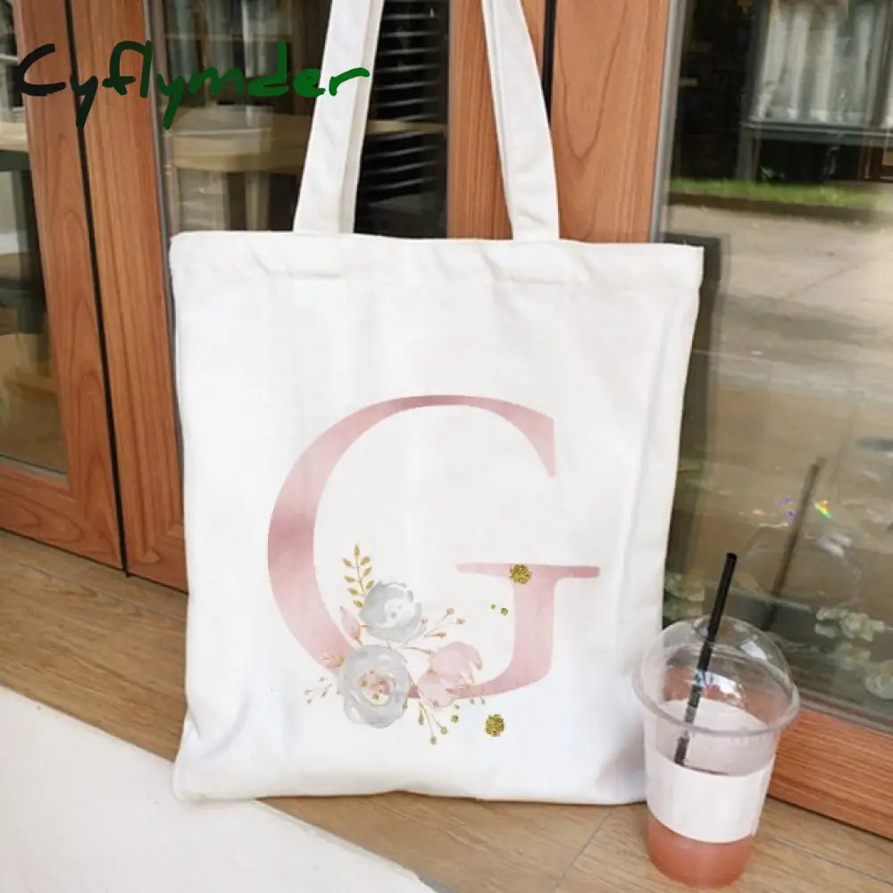 Cyflymder Ladies Handbags Cloth Canvas Tote Bag Floral Letters Pattern Shopping Travel Women Eco