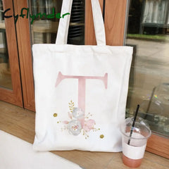 Cyflymder Ladies Handbags Cloth Canvas Tote Bag Floral Letters Pattern Shopping Travel Women Eco