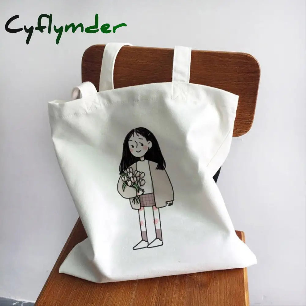 Cyflymder Ladies Handbags Girl Power Quotes Canvas Tote Bag Shopping Travel Women Eco Reusable